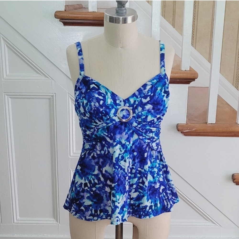 CROFT & BARROW Blue Floral Tankini Martha Vine Size Small Excellent Condition
